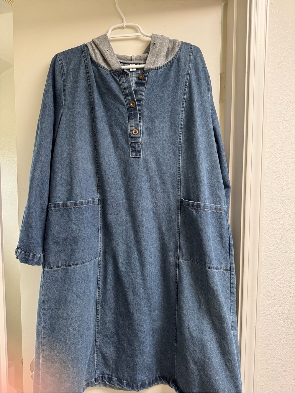Casual Blue Denim Hooded Women's Dress